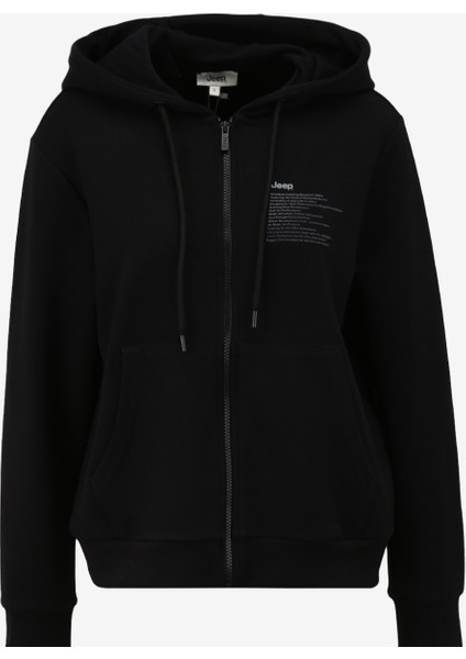 Siyah Kadın Kapüşonlu Relaxed Baskılı Sweatmont J4SL-SWT7019