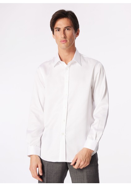 Slim Fit Klasik Yaka Beyaz Erkek Gömlek BBSS24MSH029
