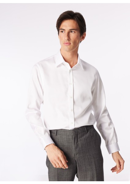 Slim Fit Klasik Yaka Beyaz Erkek Gömlek BBSS24MSH029