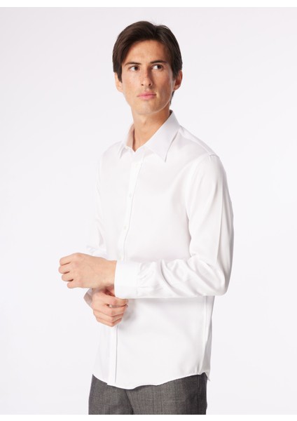 Slim Fit Klasik Yaka Beyaz Erkek Gömlek BBSS24MSH029