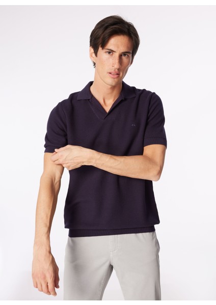 Brooks Brothers Polo Yaka Standart Lacivert Erkek Kazak BBSS24MKL012