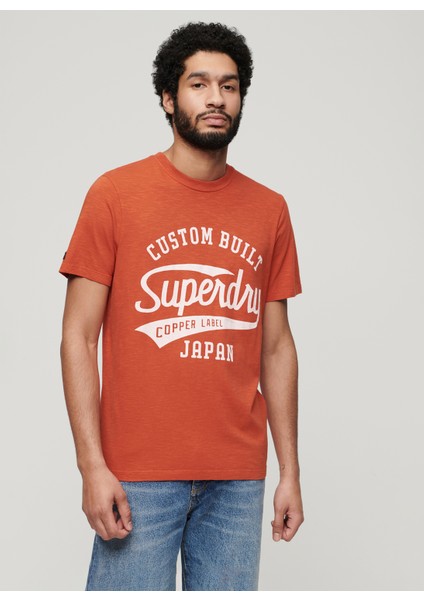 Bisiklet Yaka Baskılı Turuncu Erkek T-Shirt M1011905A1FH_COPPER Label Scrıpt Te fiyatları