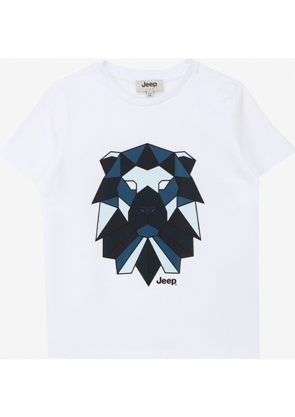 Ekru Erkek Çocuk Bisiklet Yaka Relaxed Baskılı T-Shirt C4SB-TST4223
