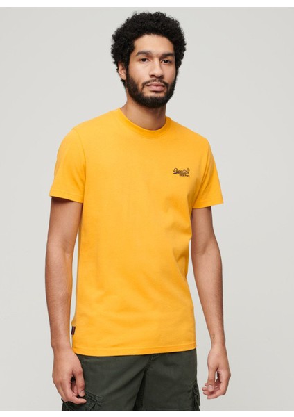 Bisiklet Yaka Düz Sarı Erkek T-Shirt M1011245ARUA_ESSENTIAL Logo Emb Tee