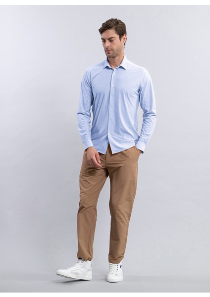 Slim Fit Gömlek Yaka Çizgili Mavi - Beyaz Erkek Gömlek Demo Tst Tropea