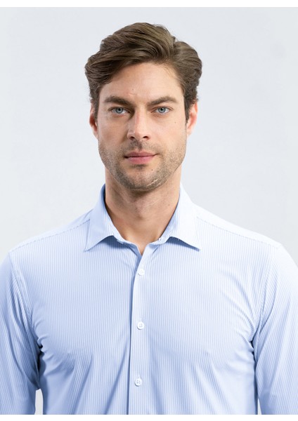 Slim Fit Gömlek Yaka Çizgili Mavi - Beyaz Erkek Gömlek Demo Tst Tropea fiyatları