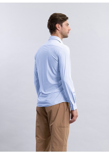Slim Fit Gömlek Yaka Çizgili Mavi - Beyaz Erkek Gömlek Demo Tst Tropea modelleri