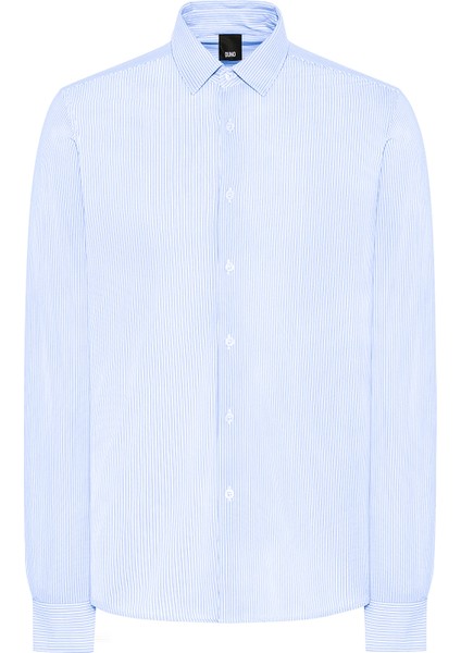 Slim Fit Gömlek Yaka Çizgili Mavi - Beyaz Erkek Gömlek Demo Tst Tropea fırsatları