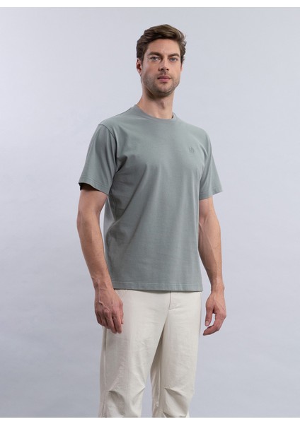 Bisiklet Yaka Düz Haki Erkek T-Shirt Rox Avıano