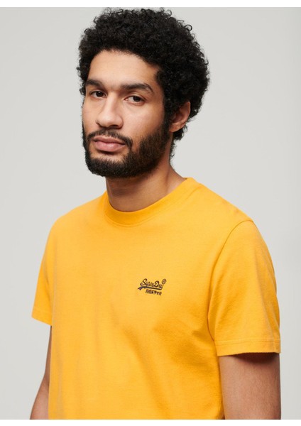 Bisiklet Yaka Düz Sarı Erkek T-Shirt M1011245ARUA_ESSENTIAL Logo Emb Tee
