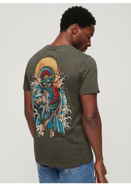 Bisiklet Yaka Baskılı Koyu Haki Erkek T-Shirt M1011897ATSJ_TOKYO Vl Graphıc T Shı indirimleri