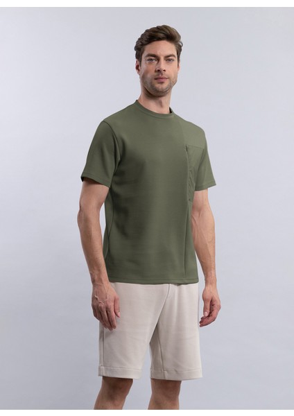 Bisiklet Yaka Düz Haki Erkek T-Shirt Beta Lıss/mırto