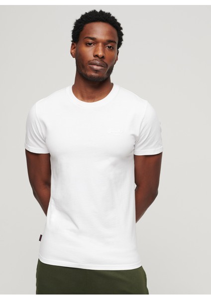 Bisiklet Yaka Düz Beyaz Erkek T-Shirt M1011245M44C_ESSENTIAL Logo Emb Tee