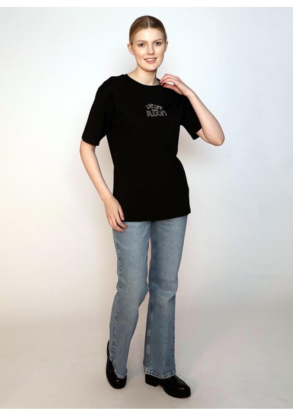 O Yaka Baskılı Siyah Kadın T-Shirt 242 Lcf 242011 Lades Siyah