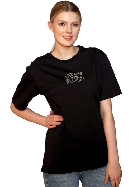 O Yaka Baskılı Siyah Kadın T-Shirt 242 Lcf 242011 Lades Siyah