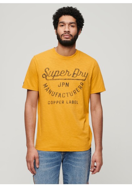 Bisiklet Yaka Baskılı Sarı Erkek T-Shirt M1011905A2AO_COPPER Label Scrıpt Te fiyatları