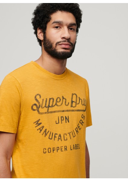 Bisiklet Yaka Baskılı Sarı Erkek T-Shirt M1011905A2AO_COPPER Label Scrıpt Te modelleri