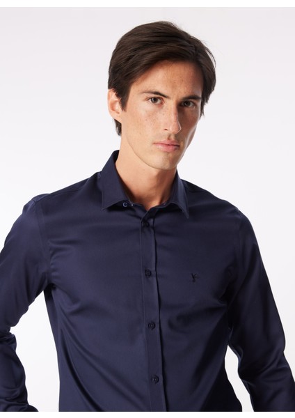 Lacivert Erkek Alttan Britli Slim Fit Gömlek F4SM-GML 0901