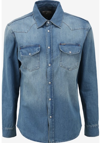 Slim Fit Erkek Denim Gömlek 242 Lcm 141002 Wolker Melora Db Lıg