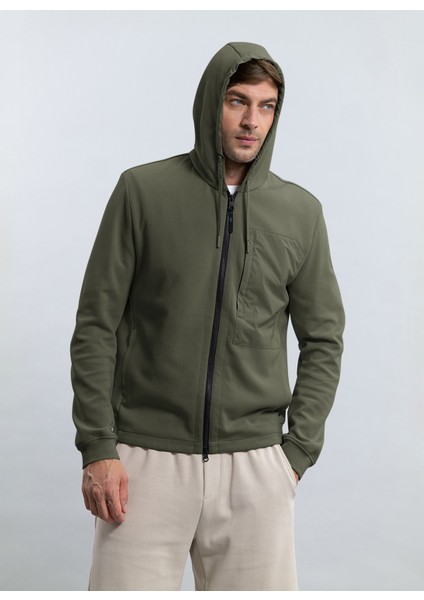 Kapüşon Yaka Düz Haki Erkek Sweatshırt Astro Lıss/mırto