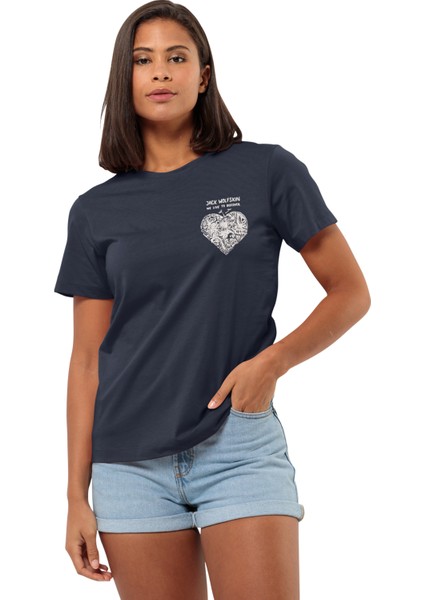 Lacivert Kadın Bisiklet Yaka T-Shirt 1809701_1010_DISCOVER Heart T W