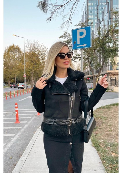 Siyah Kemerli Süet Mont fırsatları