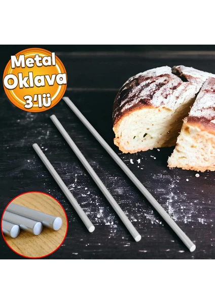 Alüminyum Metal Oklava 3'lü Set Börek Hamur Yufka Açma Silindir Yuvarlak Uzun Kısa Mutfak Araç