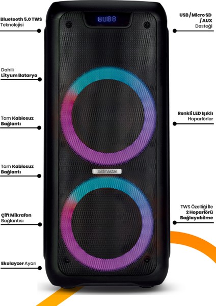 Neon X4 Taşınabilir Şarj Edilebilir Işıklı Bluetooth Hoparlör