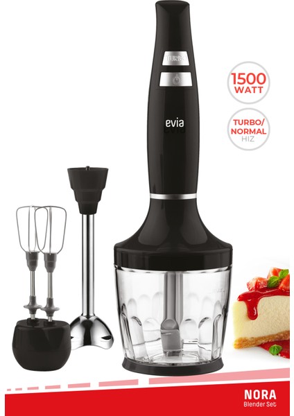 Evia nora 1500 Watt Sessiz Hız Ayarlı 3 In 1 Doğrama Karıştırma Blender Seti