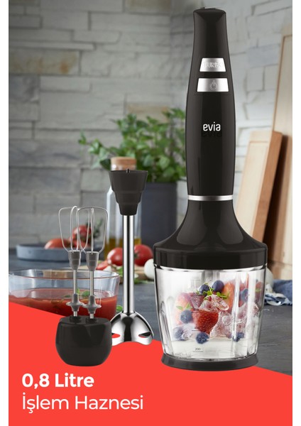 Evia nora 1500 Watt Sessiz Hız Ayarlı 3 In 1 Doğrama Karıştırma Blender Seti
