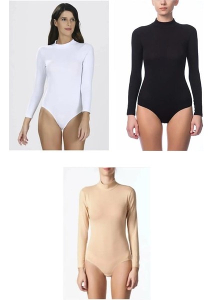 2960 Kadın Uzun Kol Çok Renkli Çıtçıtlı Body 6 Adet