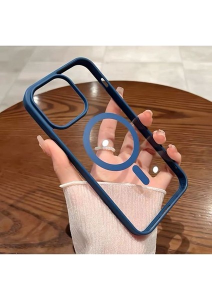 iPhone 13 Pro Max Kılıf Sararmaz Renkli Magsafe Destekli Silikon Kapak Kılıf Lacivert