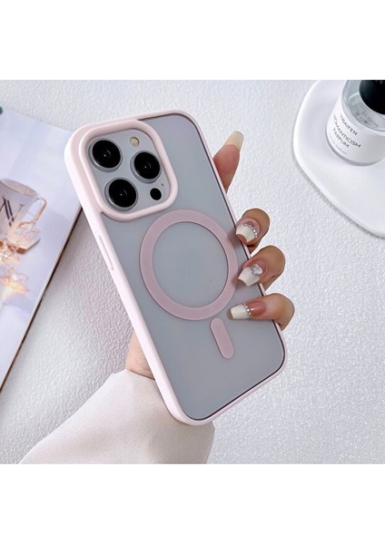 iPhone 13 Pro Max Kılıf Sararmaz Renkli Magsafe Destekli Silikon Kapak Kılıf Pudra