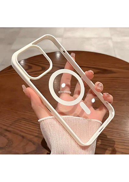iPhone 14 Pro Kılıf Sararmaz Renkli Magsafe Destekli Silikon Kapak Kılıf Krem