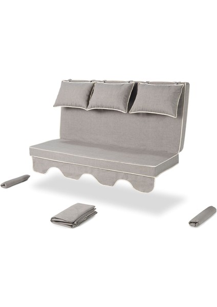 Salıncak Minder Kılıf Takımı 3 Kişilik (Süngersiz) - Salvia - Kırçıllı Gri