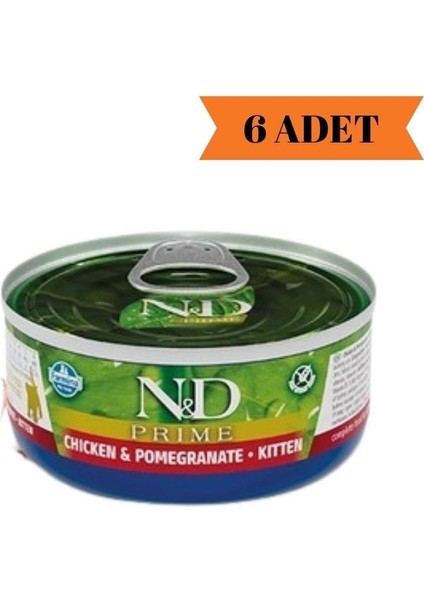 Prime Tahısız Tavuk & Nar Yavru Kedi Yaş Maması 70 gr x 6 Adet