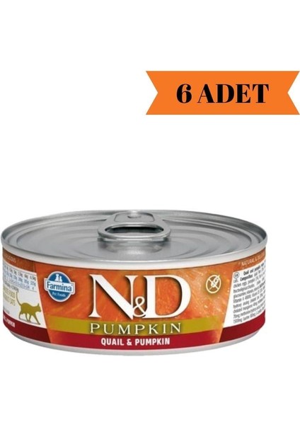 Pumpkin Bıldırcın & Balkabağı Yetişkin Kedi Yaş Maması 70 gr x 6 Adet