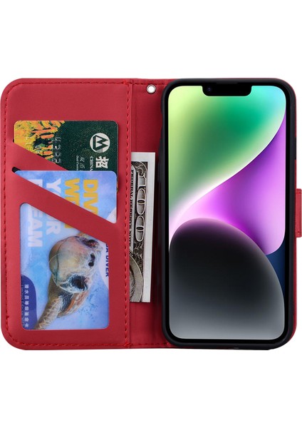 iPhone 14 Cep Desteği Stand Deri Telefon Kılıfı (Yurt Dışından)
