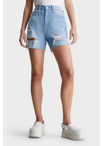 Yırtık Detaylı Yüksek Bel Mom Denim Short J20J2228031AA Bayan Short J20J222803 1AA fiyatları