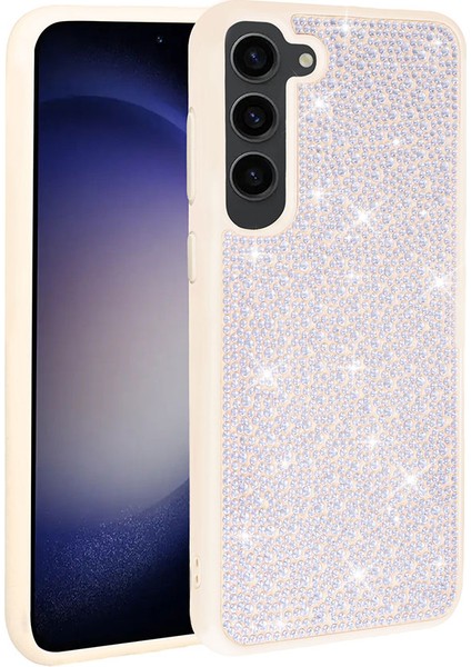 Galaxy S23 Plus Uyumlu Parlak Taşlı Tasarım App Ston Kapak-Beyaz