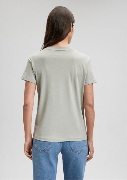 M1612397-70155 Gumus Gri Kadın Semi Slim Bisiklet Baskılı T-Shirt