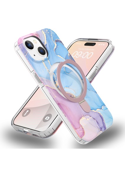 iPhone 15 Plus Manyetik Mermer Desen Pc+Tpu Cover Telefon Kılıfı (Yurt Dışından)