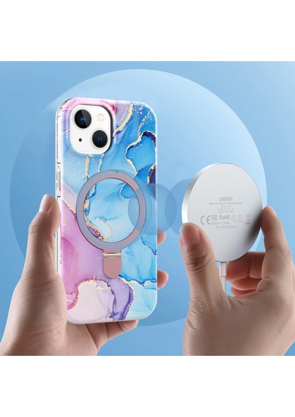iPhone 15 Plus Manyetik Mermer Desen Pc+Tpu Cover Telefon Kılıfı (Yurt Dışından)