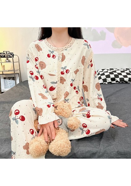 Uzun Kollu Kiraz&ayı Desenli Düğmeli Pijama (Yurt Dışından)