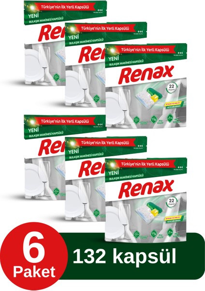 Renax Bulaşık Makinesi Kapsülü 22'li x 6 Paket