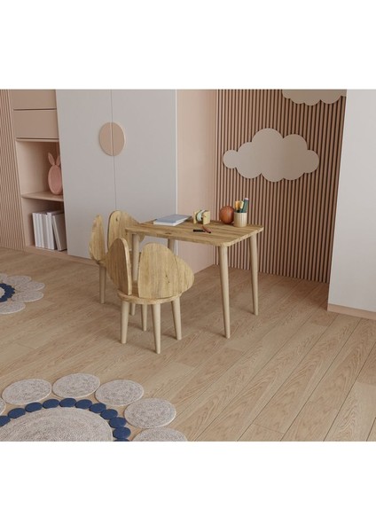 Yüceer Home Montessori Çocuk Masası Oyun Masası Kanguru Aktivite Masası 2 Adet Sandalyeli