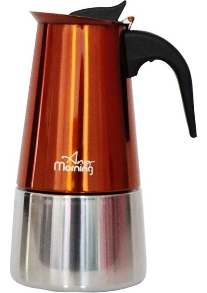 Any Morning FE001-6 Espresso Kahve Makinesi Paslanmaz Çelik Indüksiyonlu Moka Pot 300 ml Bakır