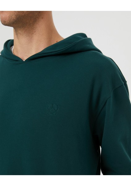 Koyu Yeşil Erkek Organik Pamuk Kapşonlu Sweatshirt