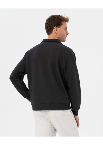 Antrasit Erkek Organik Pamuk Yarı Fermuarlı V Yaka Dik Yaka Sweatshirt fiyatları