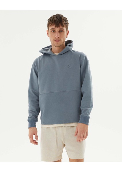 Mavi Erkek Uzun Kollu Kanguru Cepli Organik Pamuk Kapşonlu Sweatshirt